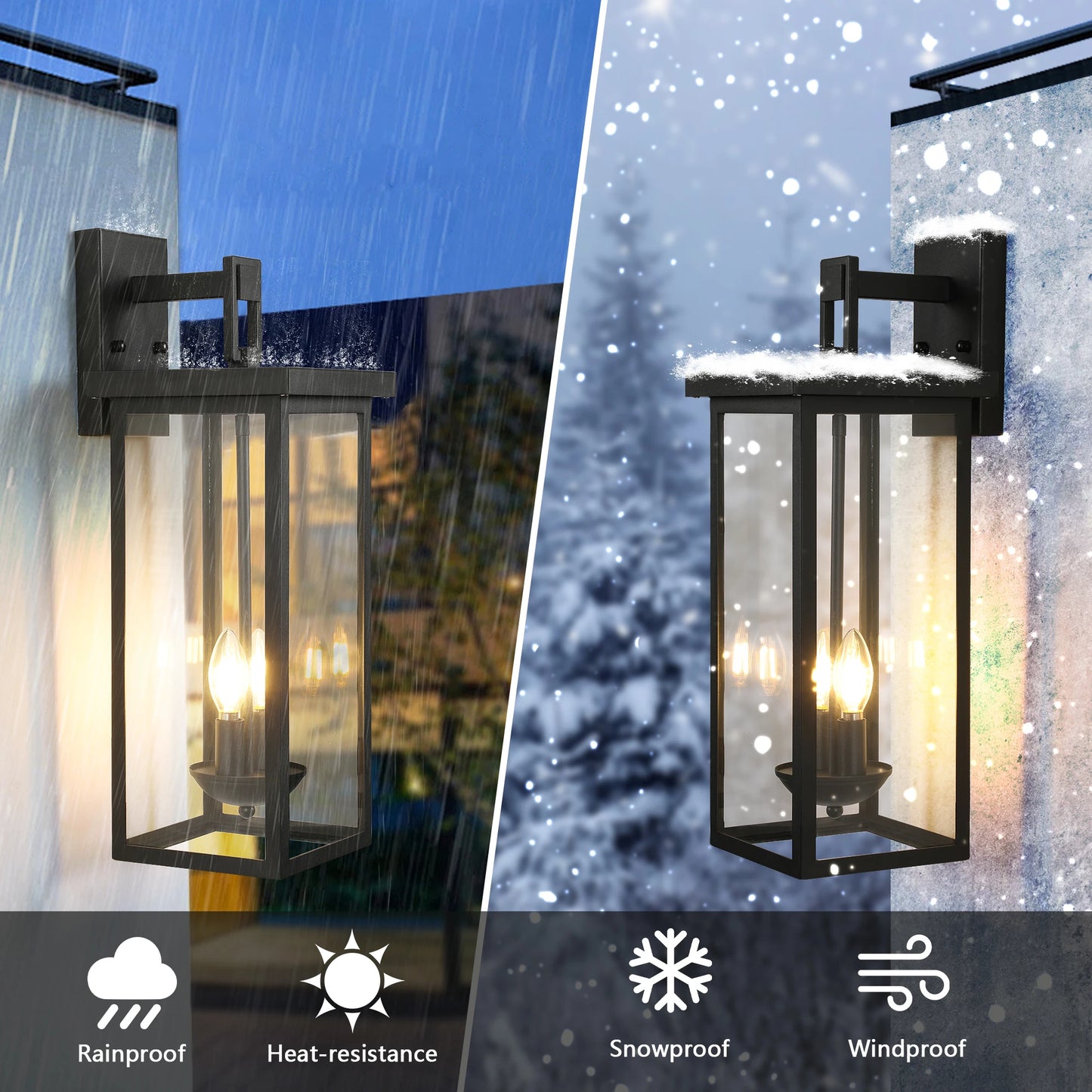 2-Pack 22" Dusk to Dawn Sensor Wall Lantern, Matte Black & Clear Glass, Weatherproof Outdoor Light for Porch Patio Garage