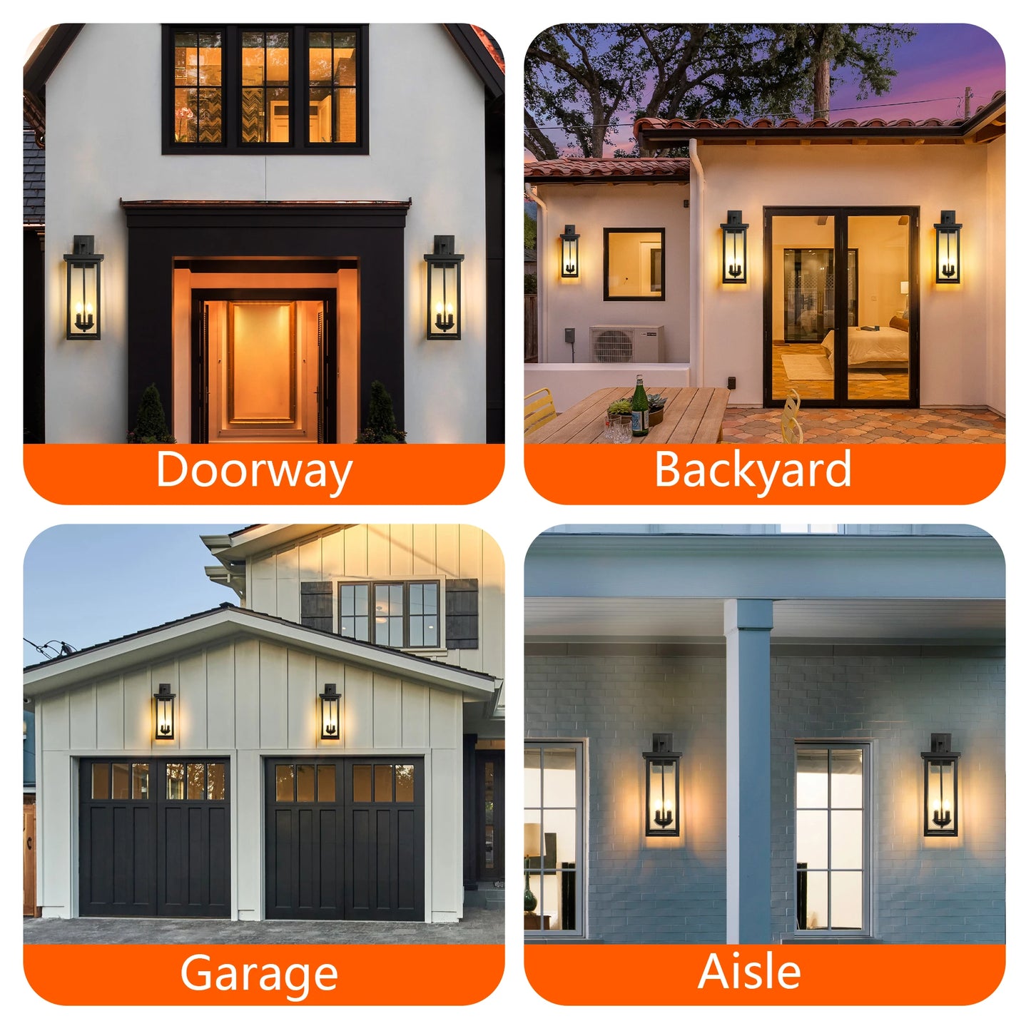 2-Pack 22" Dusk to Dawn Sensor Wall Lantern, Matte Black & Clear Glass, Weatherproof Outdoor Light for Porch Patio Garage