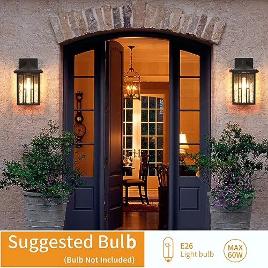 Outdoor Wall Light Matte Black Porch Light Fixtures Waterproof Outside Wall Lantern Anti-Rust Exterior Wall Mount Sconce with W
