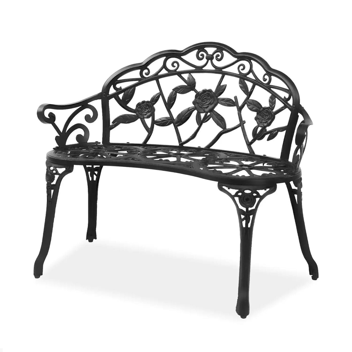 38.5" Patio Park Garden Outdoor Metal Rose Bench, 2-Person Cast Iron Cast Aluminium Frame Antique Finish, Customized
