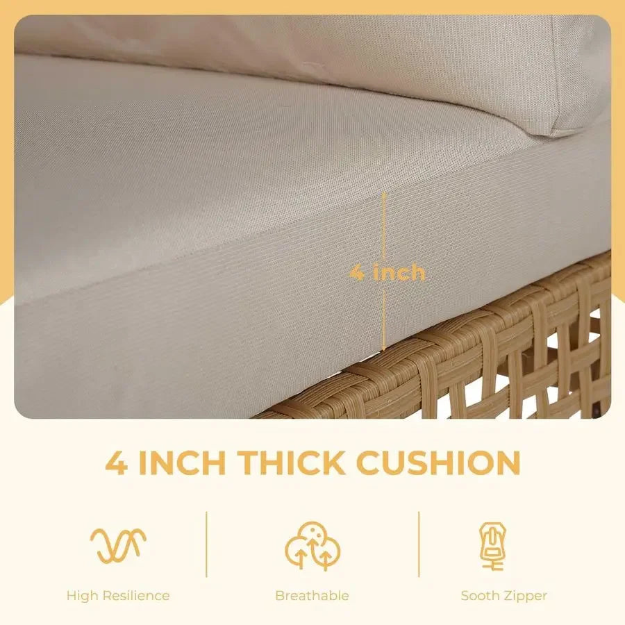 7Piece Wicker Patio Furniture Set, Boho Outdoor Conversation Set Sectional Sofa with Water Resistant Thick Cushions and Coffee