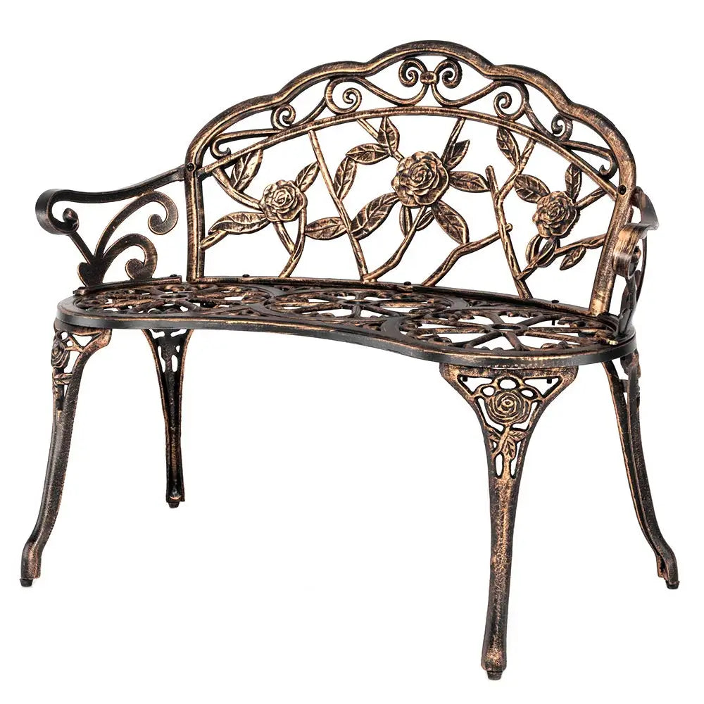 38.5" Patio Park Garden Outdoor Metal Rose Bench, 2-Person Cast Iron Cast Aluminium Frame Antique Finish, Customized